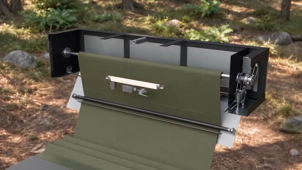 Concept render cutaway of the BaseRoll housing showing the roller, drive motor, brush bar and mat.